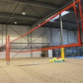 Beach Volleybalpalen Prof. 100x100, Geel, vrijstaand T-model haaksysteem