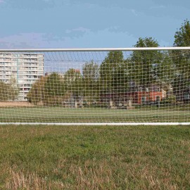 Voetbaldoel ovaal 120x100 gefr. nethaak, verpl. vol gelast met klapwielen